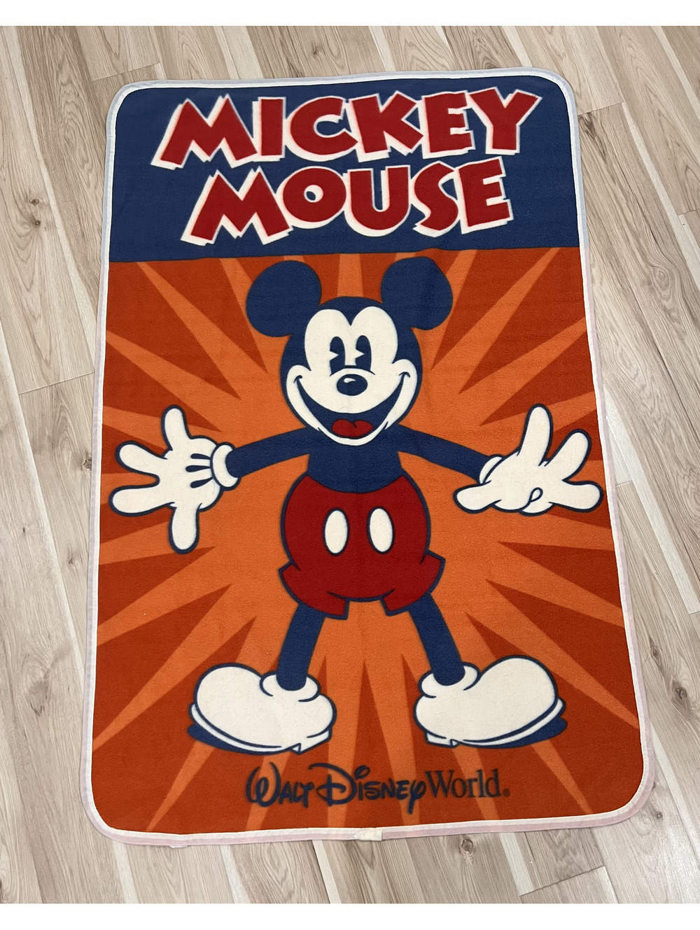 Walt Disney World Mickey Mouse Sunburst Orange Fleece Throw 62x40